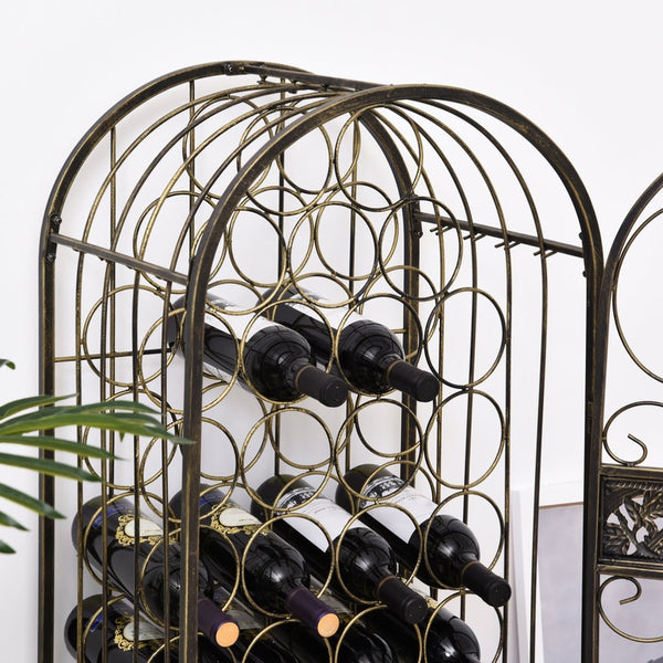 English Elm Homcom 45 Bottle Wrought Iron Jail Wine Rack with Scrollwork and Antique Bronze Finish W2225P156400