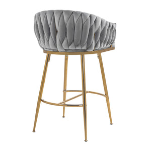 English Elm 26'' Velvet Counter Height Bar Stools Set of 2 with Hand-Wave Back, Gold Chrome Base, Plush Cushion Grey W2215P147901
