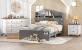 English Elm 3-Pieces Bedroom Sets Twin Size House Bed With Storage Headboard, Wooden Nightstand and Storage Dresser,Gray