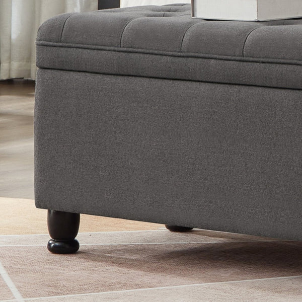 English Elm Upholstered Tufted Linen Storage Bench with Spindle Legs for Bedroom Entryway W2186P151307