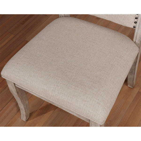 English Elm Set of 2 Beige Upholstered Side Chairs with Button Tufting, Nailhead Trim & Rustic Wood Finish B016P156590