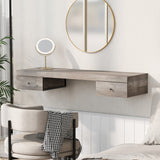 Hearth and Haven Go 47.2" Wall-Mounted Vanity Desk, Floating Vanity Shelf with Drawers, Dressing Table with Wooden Sticker, Computer Table Desk, Home Office Desk, Log Gray WF317213AAE