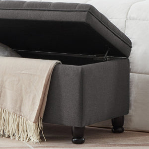 English Elm Upholstered Tufted Linen Storage Bench with Spindle Legs for Bedroom Entryway W2186P151307