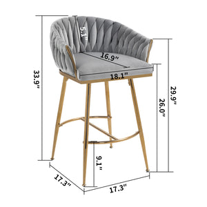 English Elm 26'' Velvet Counter Height Bar Stools Set of 2 with Hand-Wave Back, Gold Chrome Base, Plush Cushion Grey W2215P147901