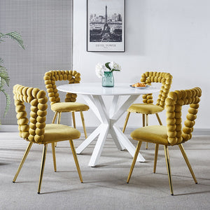 English Elm Modern Boucle Balloon Back Dining Chairs Set of 2 with Powder Coated Iron Legs W234P154835