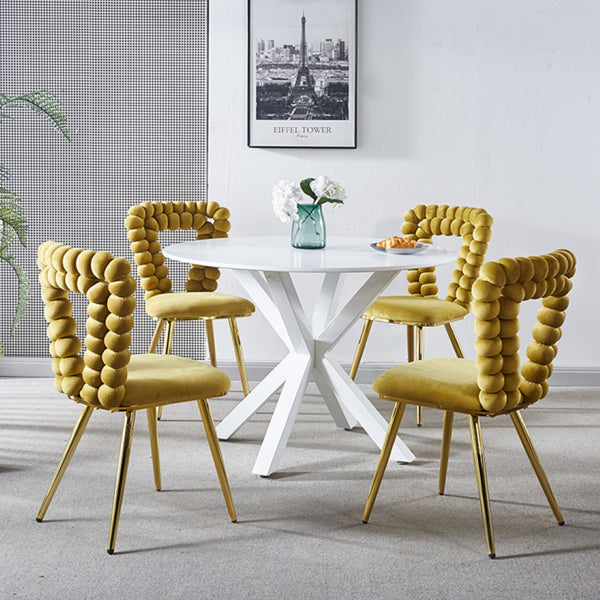 English Elm Modern Boucle Balloon Back Dining Chairs Set of 2 with Powder Coated Iron Legs W234P154835