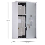 English Elm Kleankin Wall Mounted Medicine Cabinet, Locking Wall Cabinet With 3 Tier Shelves, Stainless Steel Frame and Glass Door, Lockable With 2 Keys, Silver, 12" X 20"