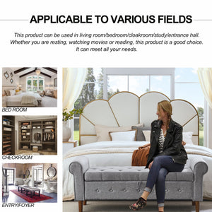 English Elm 62" Tufted Button Storage Bench with Rolled Arms, Canvas Upholstered Ottoman for Entryway & Bedroom Grey W1853141520