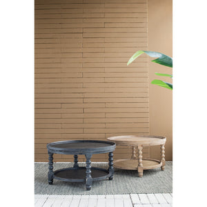 English Elm D29.7" Round Two-tier Side Table Wicker Cane Shelf Turned Legs Artisan Living Room Brown W2078P155914