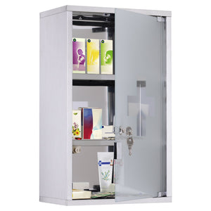 English Elm Kleankin Wall Mounted Medicine Cabinet - Lockable Stainless Steel Storage With 3 Shelves & Glass Door W2225P156398