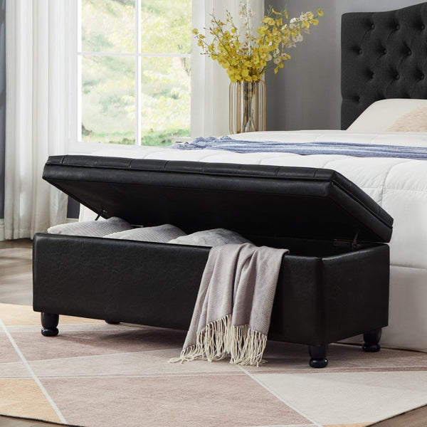 English Elm Upholstered Tufted Linen Storage Bench with Spindle Legs for Bedroom Entryway W2186P151305