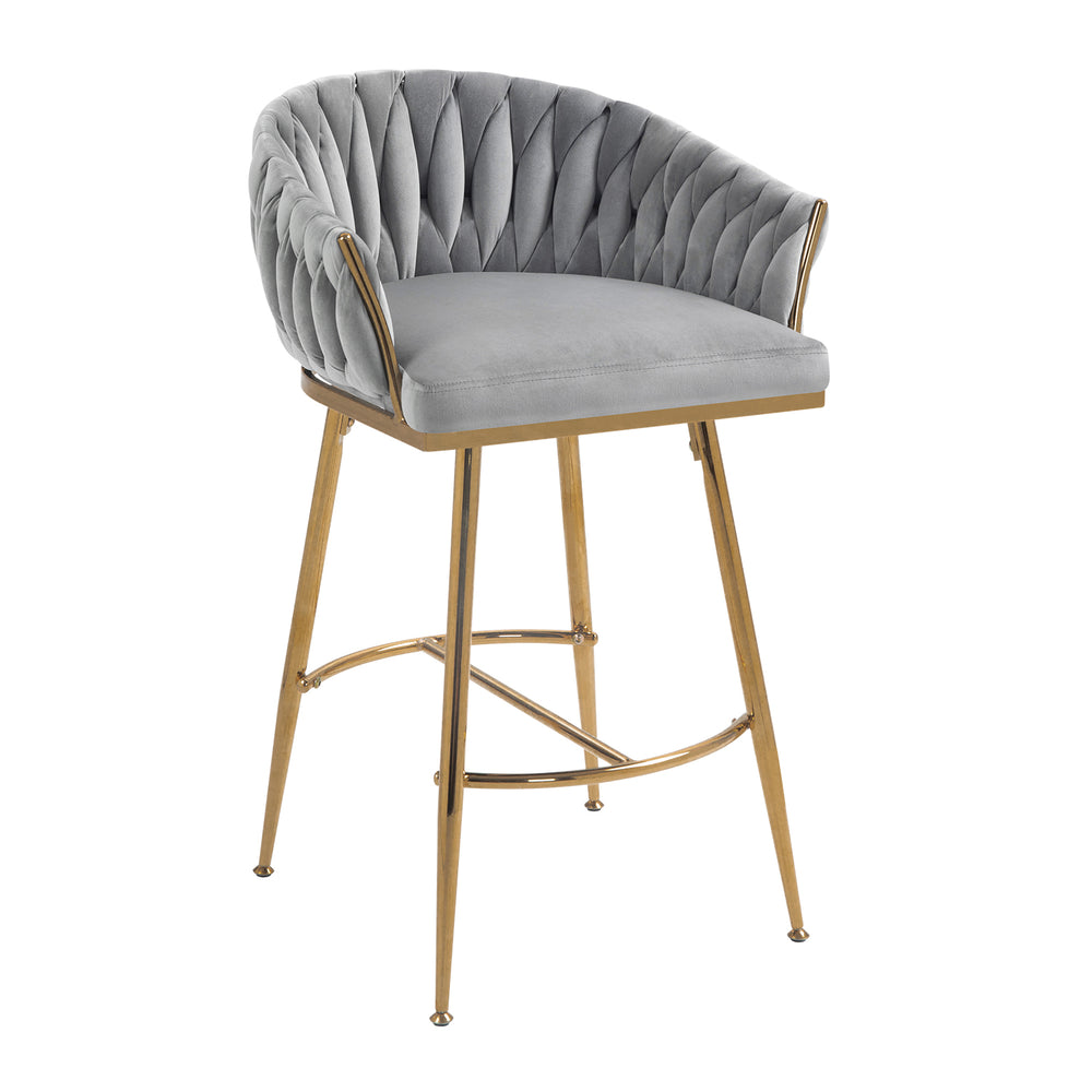 English Elm 26'' Velvet Counter Height Bar Stools Set of 2 with Hand-Wave Back, Gold Chrome Base, Plush Cushion Grey W2215P147901