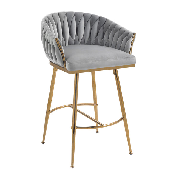 English Elm 26'' Velvet Counter Height Bar Stools Set of 2 with Hand-Wave Back, Gold Chrome Base, Plush Cushion Grey W2215P147901