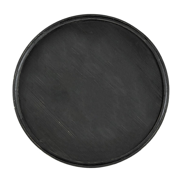 English Elm D29.7" Round Two-tier Side Table Wicker Cane Shelf Turned Legs Artisan Living Room Black W2078P155915