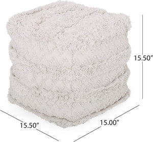 English Elm Christopher Knight Home® - WOVEN Cotton Pouf White Handwoven Boho Tufted Diamond Accent Cube Removable Cover, 18" Durable 67855.00