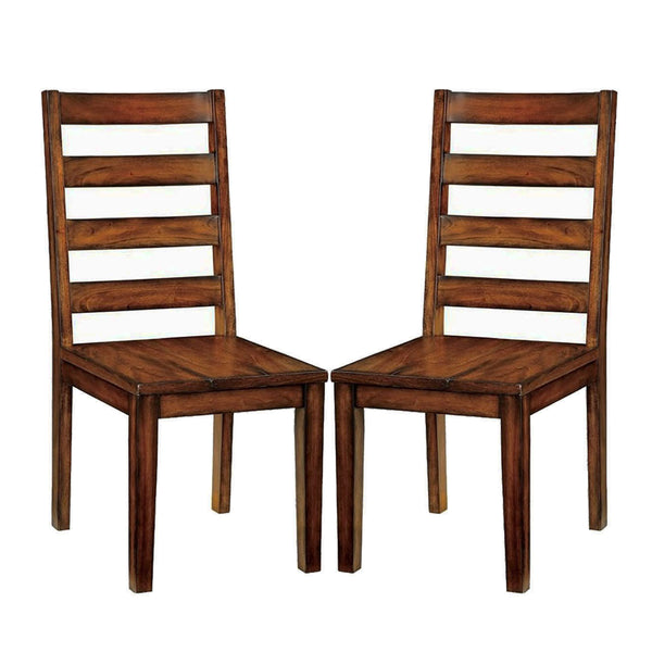 English Elm Set of 2 Tobacco Oak Dining Chairs with Ladder Back Design, Rustic Country Charm and Durable Finish B016P156597