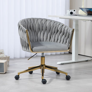 Hearth and Haven Modern Design The Backrest Is Hand-Woven Office Chair, Vanity Chairs with Wheels, Height Adjustable, 360°Swivel For Bedroom, Living Room W2215P147915