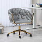 Modern Design The Backrest Is Hand-Woven Office Chair, Vanity Chairs with Wheels, Height Adjustable, 360°Swivel For Bedroom, Living Room