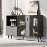 English Elm Featured Two-Door Storage Cabinet With Two Drawers and Metal Handles, Suitable For Corridors, Entrances, Living Rooms.