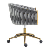 Hearth and Haven Modern Design The Backrest Is Hand-Woven Office Chair, Vanity Chairs with Wheels, Height Adjustable, 360°Swivel For Bedroom, Living Room W2215P147915