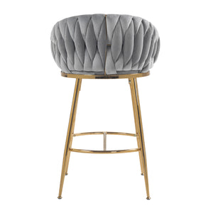 English Elm 26'' Velvet Counter Height Bar Stools Set of 2 with Hand-Wave Back, Gold Chrome Base, Plush Cushion Grey W2215P147901
