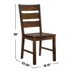 English Elm Set of 2 Walnut Finish Ladder Back Side Chairs — Industrial Rustic Dining Seating with Angled Comfort B016P156595
