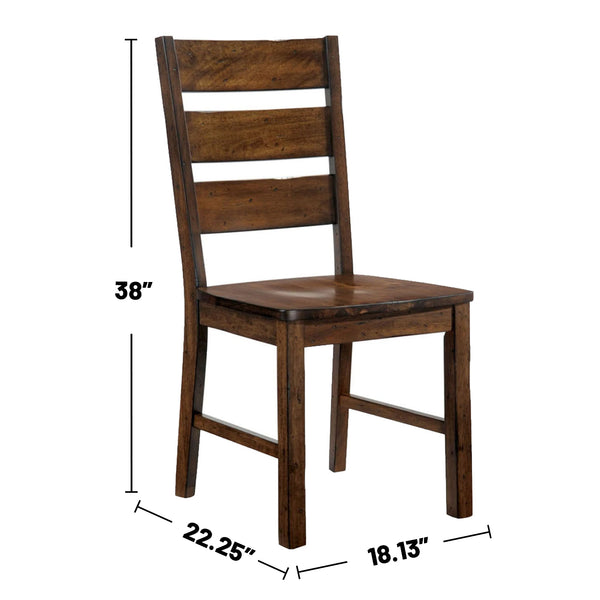 English Elm Set of 2 Walnut Finish Ladder Back Side Chairs — Industrial Rustic Dining Seating with Angled Comfort B016P156595