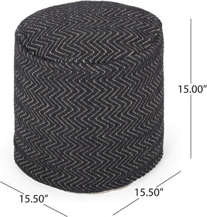 English Elm Christopher Knight Home® - WOVEN Cotton Pouf Dark Gray Handwoven Boho Zigzag Design Removable Zip Cover Polystyrene Beads 16" 67857.00