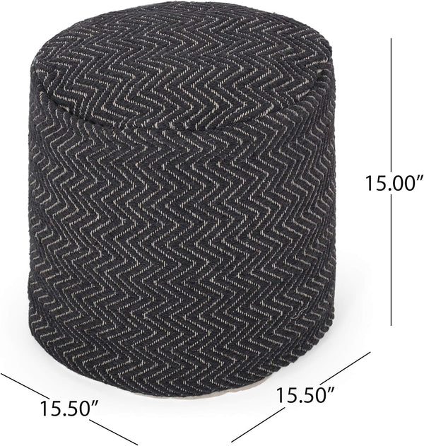 English Elm Christopher Knight Home® - WOVEN Cotton Pouf Dark Gray Handwoven Boho Zigzag Design Removable Zip Cover Polystyrene Beads 16" 67857.00