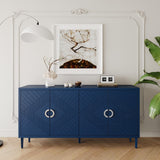 Stylish 4-Door Storage Cabinet - Pine Legs MDF for Living Room Navy Blue