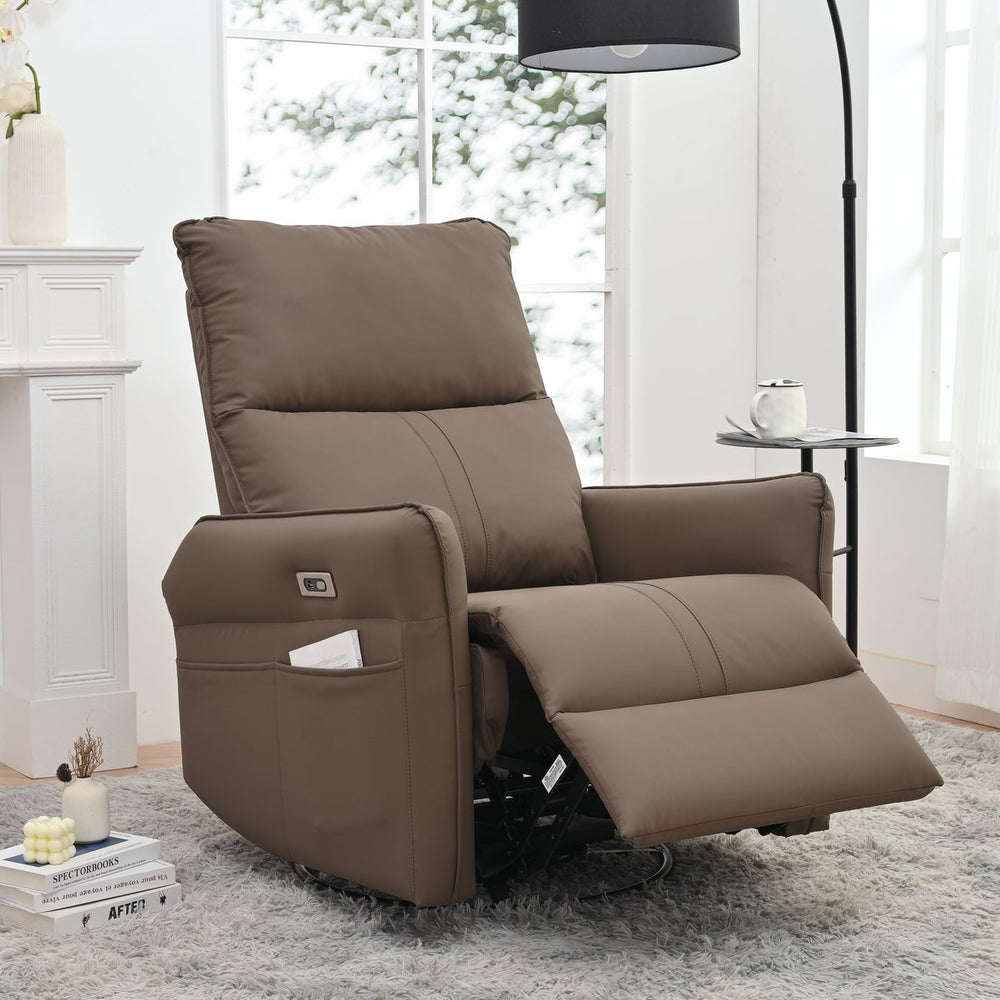 English Elm 270° Power Swivel Rocker Recliner Chair – Electric Glider With Usb Ports, Pu Leather, Ideal For Relaxation W1028S00027