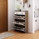 Hearth and Haven White +Oak Color Shoe Cabinet with 3 Doors 2 Drawers, Pvc Door with Shape , Large Space For Storage W1320110988