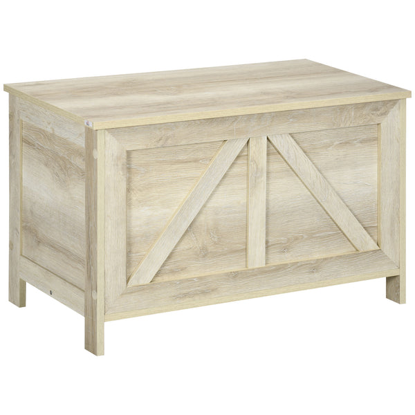 English Elm HOMCOM Farmhouse Storage Chest 30" – Lift-Top Blanket Box with Safety Hinge, 66lb Capacity, White W2225P156389