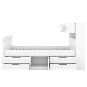 English Elm Twin Captain Platform Bed Frame with Built-In Bookcase, Four Drawers & Slat Support for Storage White GX001828AAK