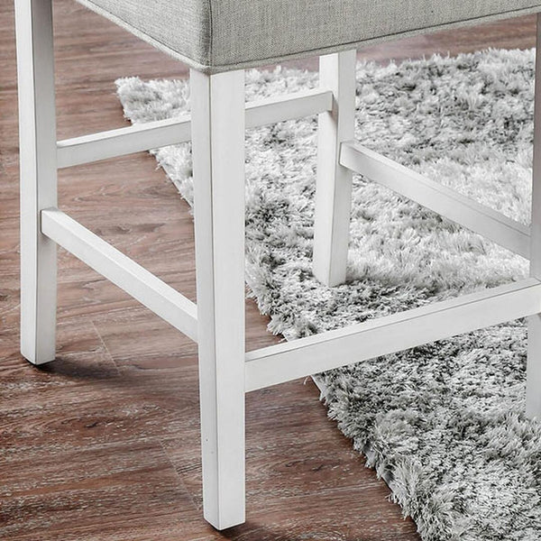 English Elm Set of 2 Rustic Fabric Counter Height Chairs Antique White Legs Light Gray Tufted Cushions Comfortable B016P156453