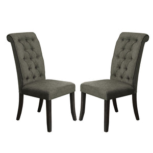 English Elm Set of 2 Upholstered Side Chairs with Tufted Scrolled Back, Antique Black Frame, Gray Seat Comfort B016P156581