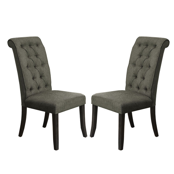 English Elm Set of 2 Upholstered Side Chairs with Tufted Scrolled Back, Antique Black Frame, Gray Seat Comfort B016P156581
