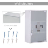 English Elm Kleankin Wall Mounted Medicine Cabinet, Locking Wall Cabinet With 3 Tier Shelves, Stainless Steel Frame and Glass Door, Lockable With 2 Keys, Silver, 12" X 20"