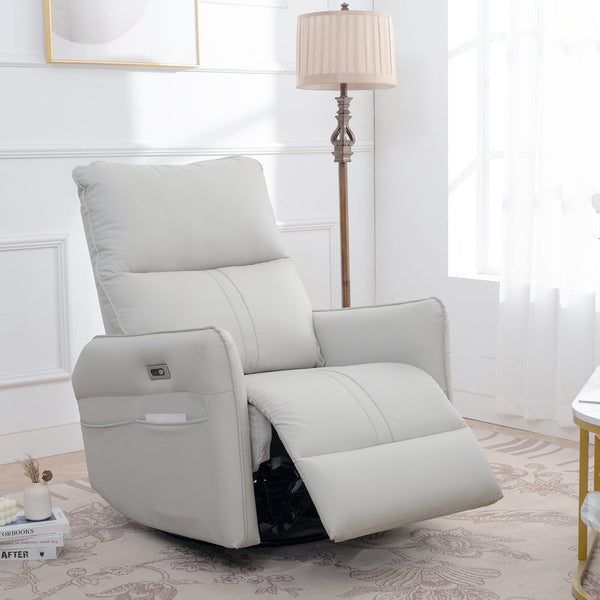English Elm 270° Power Swivel Rocker Recliner Chair - Pu Leather Electric Glider With Usb Ports For Comfort W1028S00026