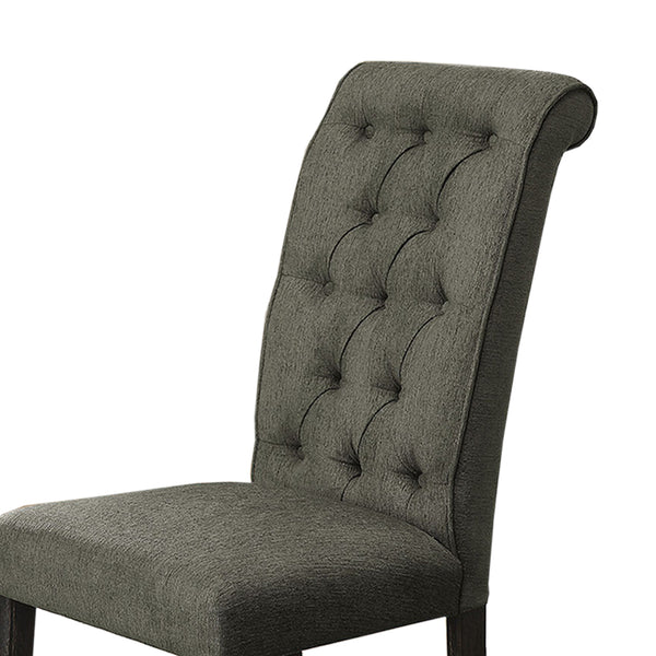 English Elm Set of 2 Upholstered Side Chairs with Tufted Scrolled Back, Antique Black Frame, Gray Seat Comfort B016P156581