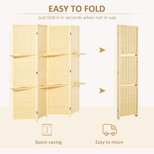 English Elm Homcom 4-Panel Folding Bamboo Room Divider Screen, Stylish Privacy Partition With Storage Shelves W2225P156391