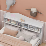 Hearth and Haven Wooden Full Size House Bed with Storage Headboard , Kids Bed with Storage Shelf, White WF311842AAK