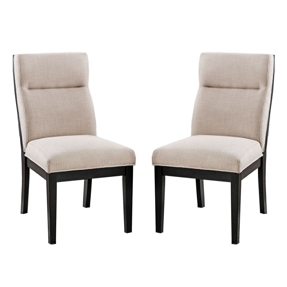 English Elm Set of 2 Padded Fabric Dining Chairs Black Beige – Tufted Back, Ergonomic Comfort, Stylish Two-Tone Wood Frame B016P156454