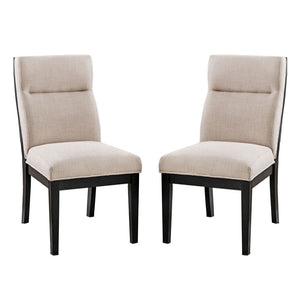 English Elm Set of 2 Padded Fabric Dining Chairs Black Beige – Tufted Back, Ergonomic Comfort, Stylish Two-Tone Wood Frame B016P156454