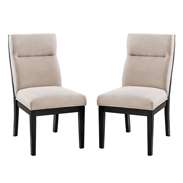English Elm Set of 2 Padded Fabric Dining Chairs Black Beige – Tufted Back, Ergonomic Comfort, Stylish Two-Tone Wood Frame B016P156454
