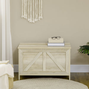 English Elm HOMCOM Farmhouse Storage Chest 30" – Lift-Top Blanket Box with Safety Hinge, 66lb Capacity, White W2225P156389