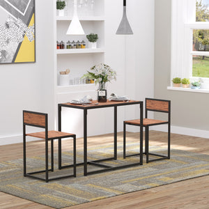 English Elm HOMCOM Industrial 3-Piece Dining Set for 2 with MDF Top, Steel Legs & Footrest — Compact Brown Comfort W2225P157900