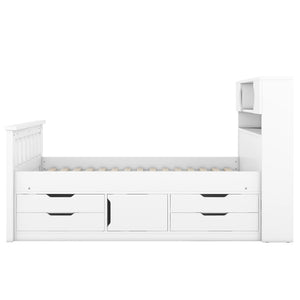 English Elm Twin Captain Platform Bed Frame with Built-In Bookcase, Four Drawers & Slat Support for Storage White GX001828AAK