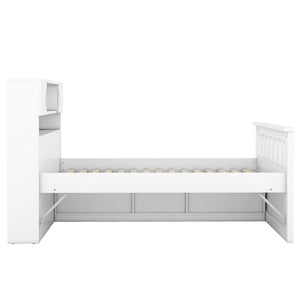 English Elm Twin Captain Platform Bed Frame with Built-In Bookcase, Four Drawers & Slat Support for Storage White GX001828AAK