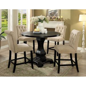 English Elm Set of 2 Padded Chenille Dining Chairs Solid Wood Antique Black Finish Beige Linen Comfort Seat B016P156584